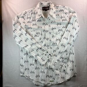Rock Roll N Cowboy Shirt White Longhorn Skull Western Men's Size Large Snap Up